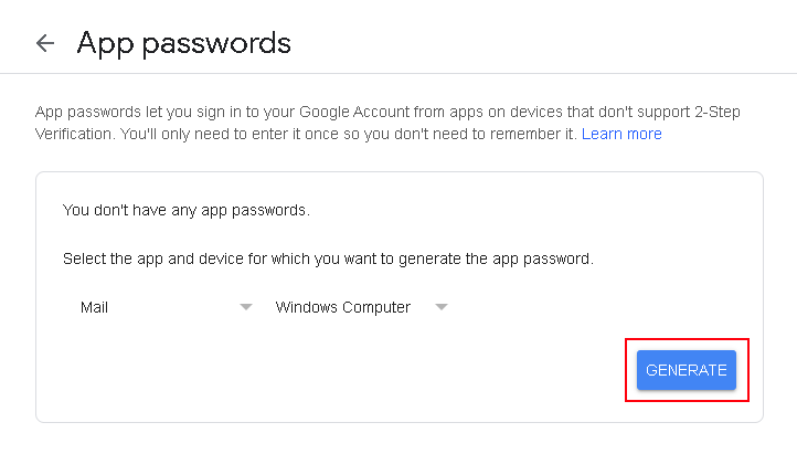 how to get an app password for gmail
